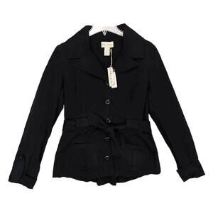 NWT Mod O Doc Women's 2 Black Safari Jacket, Tie Waist Peacoat Pockets $108